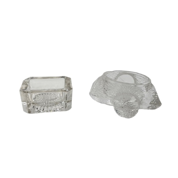 Lot of 2 Vintage Clear Glass Open Salt Cellars Wood Log & Rectangle Tub - Picture 1 of 15